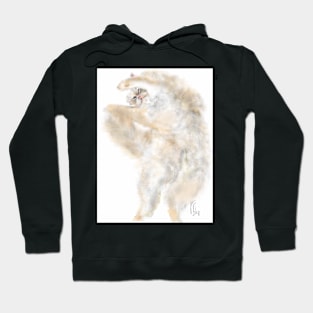 Stretching White Fluffy Cat Hoodie